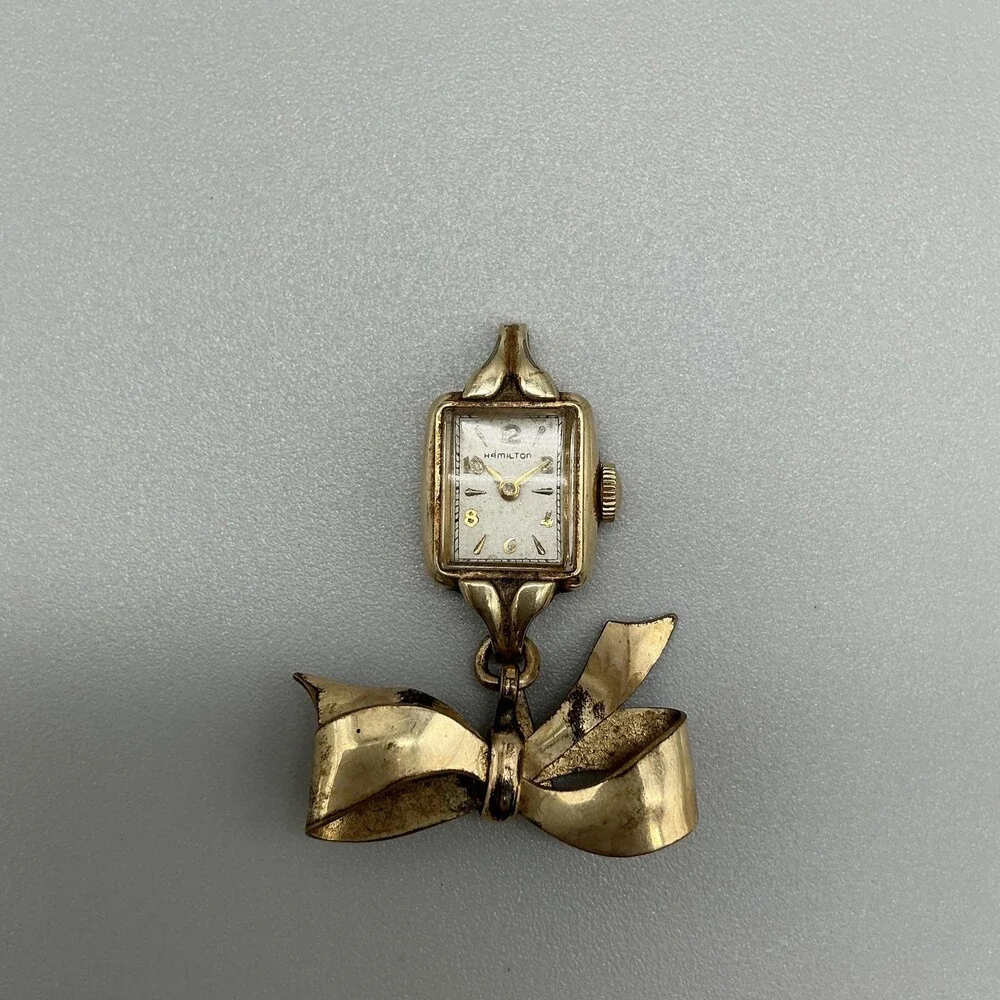 Vintage Hamilton Bow Brooch Nurse Watch Women 14mm 10K Gold Filled Manual